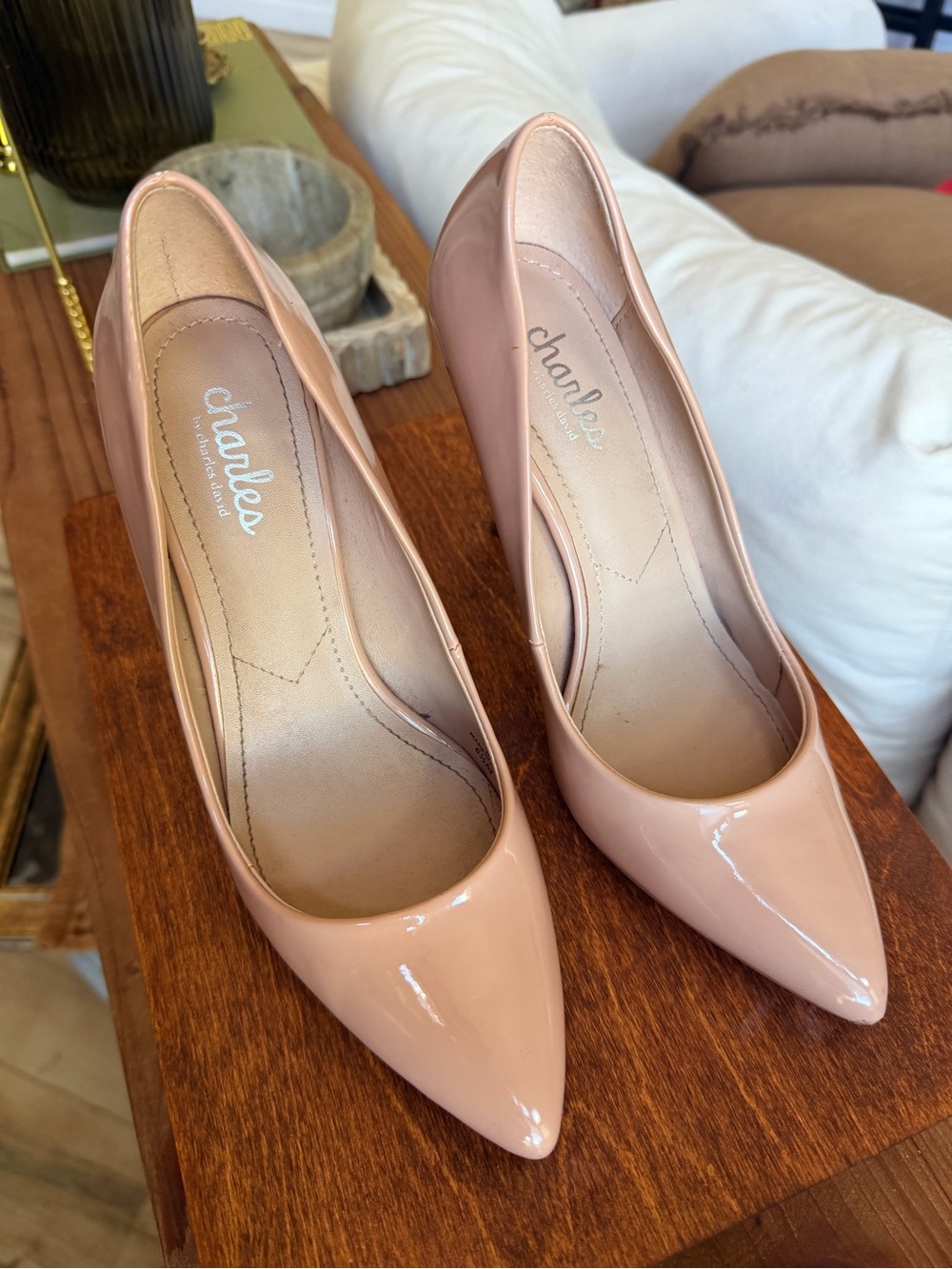 Charles by Charles David Nude Patent Leather Pointed Toe Stiletto Pumps Size 6.5